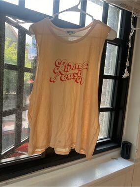 MATE the Label Peach Graphic Muscle Tank with Red Script